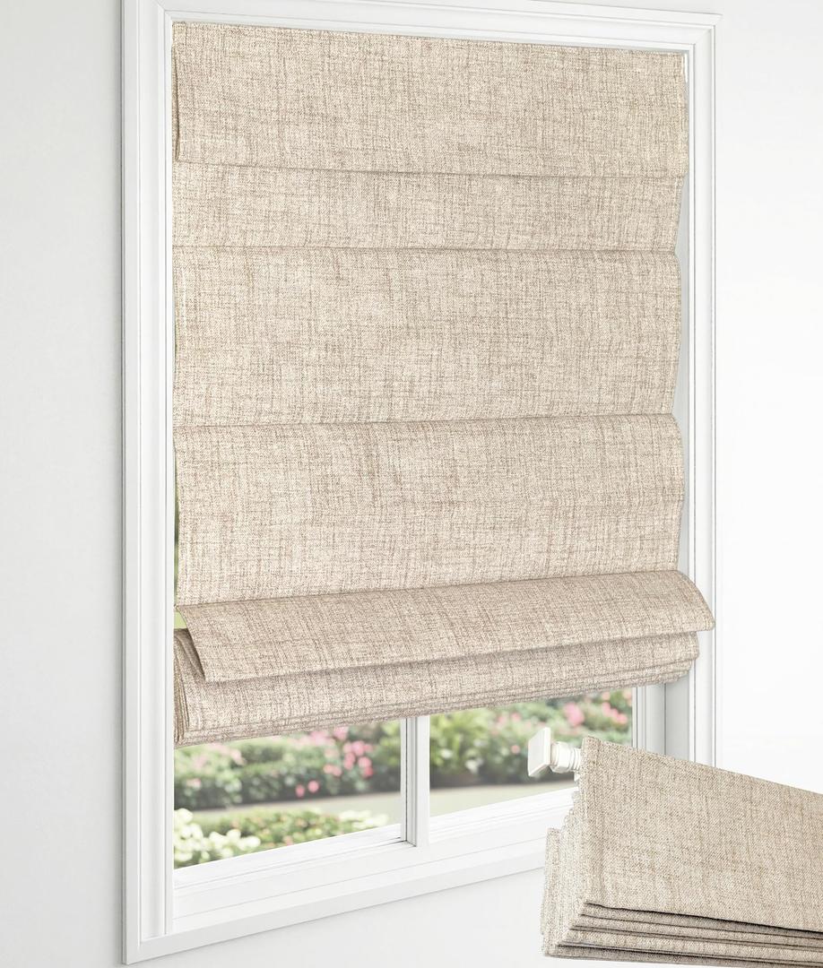 EINZUFUF Blackout No Drill Roman Shades, 34" W x 64" H, Beige
