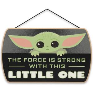 Open Road Brands Disney Star Wars: The Mandalorian Baby Yoda Force is Strong with This Little One Hanging Wood Wall Decor - Grogu, The Child