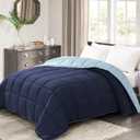 Homelike Moment Comforters Queen Size - Blue Duvet Insert Down Alternative Bed Queen Comforter, Lightweight Bedding Comforter Full Size Quilted Soft All Season Reversible Navy/Light Blue
