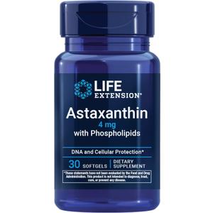Life Extension Astaxanthin with Phospholipids Antioxidant Support, Eye Health Algae-Derived Gluten-Free, Non-GMO 30 Softgels
