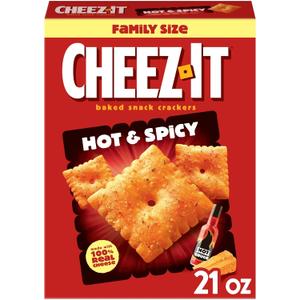 Cheez-It Baked Snack Crackers, Lunch Snacks, Family Size, Hot and Spicy, 21oz Box (1 Box) (EXP 01/05/27)