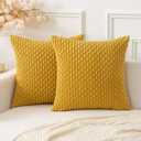 Kevin Textile Throw Pillow Covers Soft Corduroy Decorative Set of 2 Boho Striped Pillow Covers Pillowcases Farmhouse Home Decor for Couch Bed Sofa Living Room 20x20 Inch Mustard Yellow