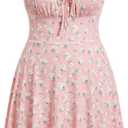 Verdusa Women's Plus Size Floral Summer Dresses Boho Short Sundress Holiday Cami Flowy Dress (XX-Large Plus, Pink)