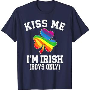 St Patrick's Day Gay Shamrock LGBT Kiss Me I'm Irish T-Shirt, M