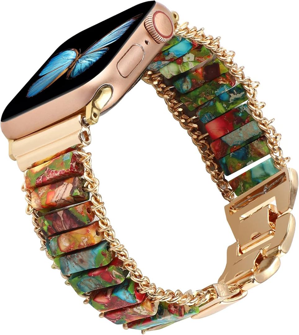 Bracelet Bands Compatible with Apple Watch Band 38/40/41mm,Women Natural Stone Handmade Healing Bead Ethnic Boho Strap Yoga Jewelry Wristband for iWatch 9 8 7 6 5 4 3 2 SE Ultra