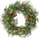 Pre Lit Christmas Wreath for Front Door Lighted Green Wreath Decorated with Pine Cones,Berry Clusters, Abundant Fit Branches 18” Christmas Wreaths for Windows Winter Wreath Hanging Wall Decor