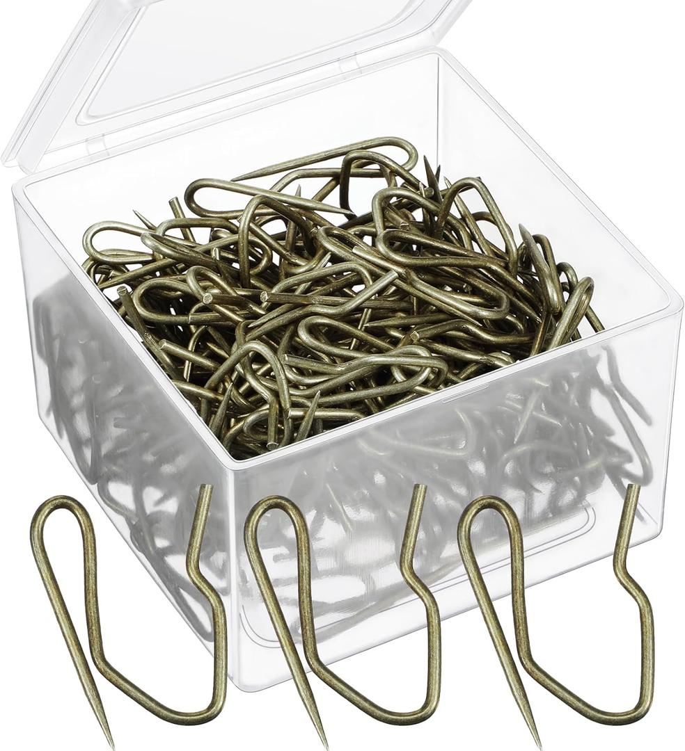 Shappy 120 Pack Drapery Hooks Pins for Curtains, Metal Pinch Pleat Hooks with Clear Box 1.2 Inch for Window Door and Shower Curtain(Antique Brass) (Antique Brass)