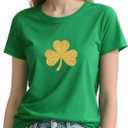 St Patricks Day Shirt Women: Shamrock Pattern Crewneck Short Sleeve Womens Outfits for St. Patrick's Day T-Shirt (Green, XL)