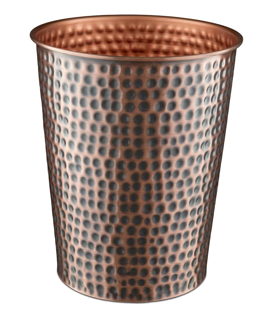 Monarch Abode Metal Bathroom Trash Can  Waste Basket for Bedroom, Office Desk, & Dorm, Hand Hammered, Durable Decorative Antique Copper Small Trash Can Bathroom Garbage Bin Wastebasket