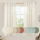 LAMIT Natural Linen Semi Sheer Curtains 63 Inch for Bedroom, Light Filtering Neutral Window Curtains Farmhouse Boho Back Tab and Rod Pocket Panels, Natural Cream Ivory, 2 Panels, 38 x 63 Inch