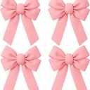 Geosar 4 Pcs Christmas Bows 12 x 18 Large Christmas Tree Topper Bow Satin Wreath Bows for Xmas Tree Crafts Front Door Fireplace Stairs Railing Home Indoor Outdoor Decoration(Pink)
