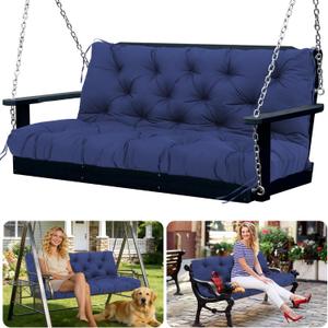 Porch Swing Cushions 3 Seater Replacement Thicken 5" Waterproof & Fade Resistant Swing Cushions for Outdoor Furniture Bench Patio Swing Cushion with Backrest & Ties(Navy Blue 70x40x5inch)