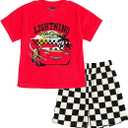 Disney Loop Terry Cloth T-Shirt and Shorts Outfit Set Toddler to Big Kid Sizes (2T - 10-12) Red / Multicolor,4T