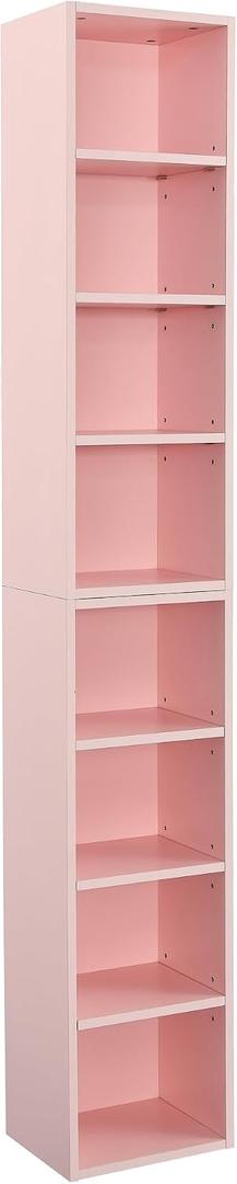 8-Tier Media Tower Rack Bookcase Display Bookshelf CD DVD Slim Storage Cabinet with Adjustable Shelves for Home Office One Size