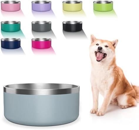 WENBOKMIN Dog Bowl, Stainless Steel Dog Food and Water Bowl with Non Slip Quiet Bottom, Easy to Clean, Dishwasher Safe, 64oz, Light blue