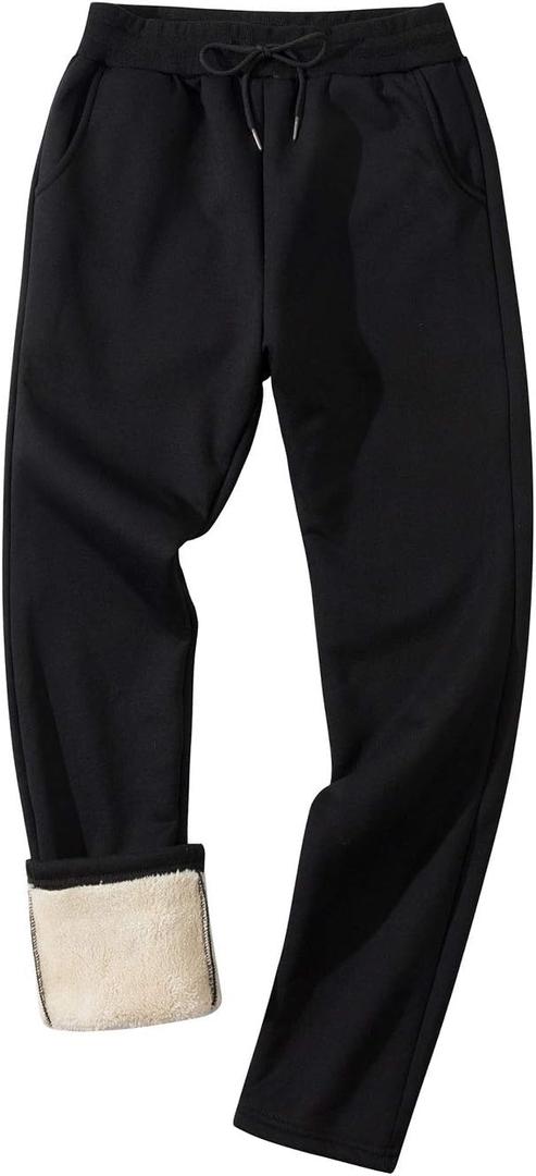 Gihuo Men's Winter Fleece Pants Sherpa Lined Sweatpants Active Running Jogger Pants (Black, M)