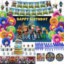 Birthday Party Decorations - Theme children's Party Supplies Included Banner, Tablecloth, Backdrop, Cake Decoration, Hanging Swirls, Tableware, Plates, Napkins, Cupcake Toppers, Latex Balloons
