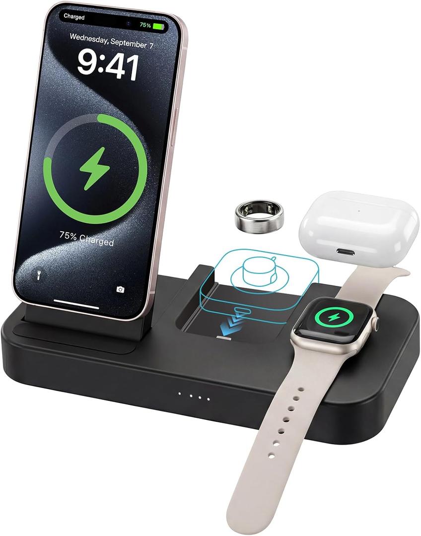 4 in 1 Charger for Oura Ring Gen 4 (Oura Charger NOT Included), Fast Magnetic Wireless Charging Station for iPhone, Apple Watch, AirPods, Samsung Galaxy (4 in 1 (Not Include Oura Charger))