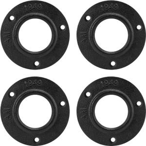 Industrial Pipe Floor Flange, Heavy Duty Malleable Iron Pipe Fittings, Wall Mounted Vintage DIY Threaded Flange for Decoration Steampunk Furniture Vintage Project, Black(4 Pack, 2 Inch)