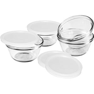 Anchor Hocking Glass Ramekins, 6 Ounce Glass Custard Cups with Lids, Set of 4