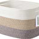 Cotton Rope Storage Basket, 15x10x9 Inches, Woven Basket for Shelves, Clothes, Toys, Towels, Books, and Laundry, Durable and Stylish, White Brown (1 Pack)