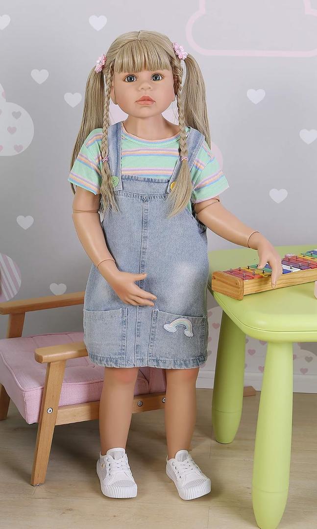 Pinky Reborn 39inch Reborn Toddler Dolls,Huge Baby Full Body Hard Vinyl Realistic Blond Hair Standing Girl Beautiful Dress Model Collectible Toddler Baby Girl