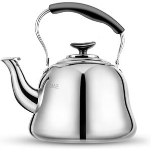 Tea Kettle Stovetop Whistling Teakettle ClassicTeapot Stainless Steel Tea Pots for Stove Top with Heat-resistant Folding Handle Mirror Finish, 2 liters