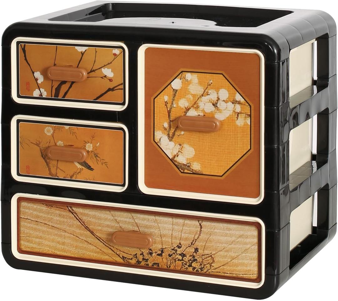 Cologne Organizer for Men,Cologne Stand with 4 Drawer,Stylish Nightstand Organizer with Floral & Bird Design,Dresser Drawer Organizers,Organizador de Perfumes,Perfume Stand Organizer for Bedroom,Black