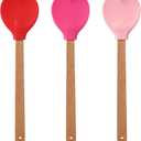 Chengu 3 Pcs Heart Shaped Silicone Spoon with Wooden Handle Valentine Day Kitchen Utensil Gift Set Red Pink Hot Heart Spatula Nonstick Cooking Tools for Mixing Stirring and Baking