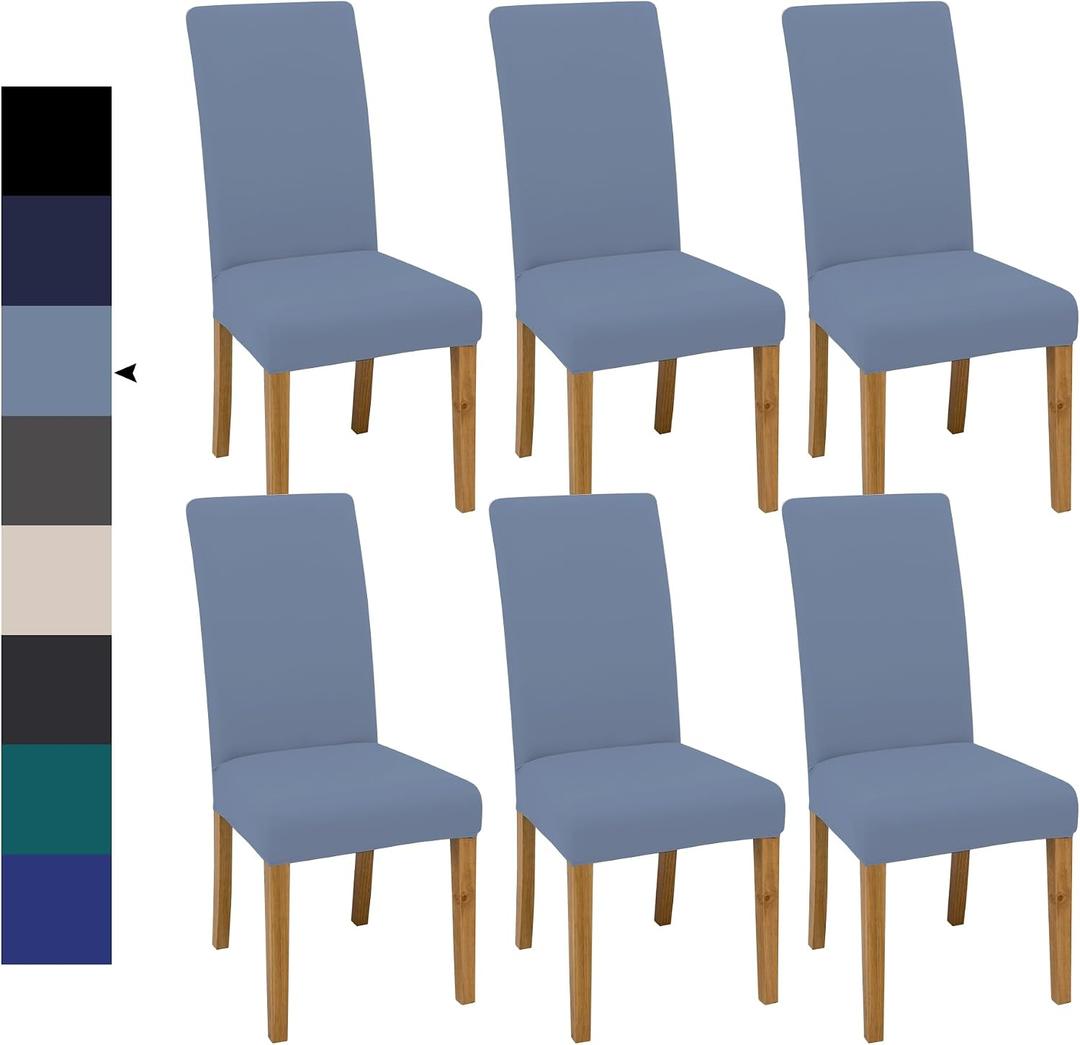 Dining Chair Covers, Dining Room Chair Cover Set of 6, Stretch Kitchen Chair Covers, Detachable Washable Chair Cover, Parsons Chair Slipcovers Protective, for Home, Restaurant, Banquet (Grey Blue)