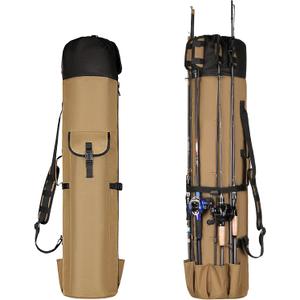 Wowelife Fishing Rod Carrier - Pole Bag Reel Organizer Case Storage for Gear, Travel - Gifts for Men, Family (Khaki)