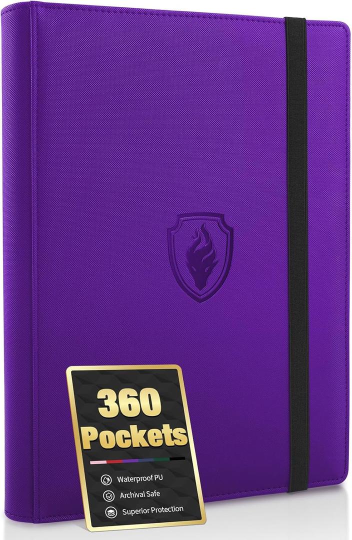 Premium 9 Pocket Card Binder for 360 Cards, Fabmaker PU Cover Trading Card Binder, Sturdy Card Collection Album, Sleek Card Holder Folders for Game Cards & Sports Cards, Purple