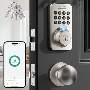 Ulecoce Fingerprint Keypad Deadbolt with Handle Set, Keyless Entry Door Lock, Door Locks for Front Door Lock Set, App Control, Auto Locking, Easy to Install, Satin Nickel, 
Item dimensions L x W x H	3.54 x 7.17 x 11.04 inches