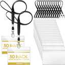 Patelai 30 Sets 6 x 4 Inch Badge Holder with Lanyard Horizontal Name Tag Lanyard with ID Holder Waterproof Clear Name Badge for Office Workers Volunteers (Black)