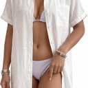 MANGOPOP Swimsuit Coverup for Women Striped Bathing Suit Cover Up Button Down Shirt Beach Cover Ups Dress 2026 Summer Outfits, Small