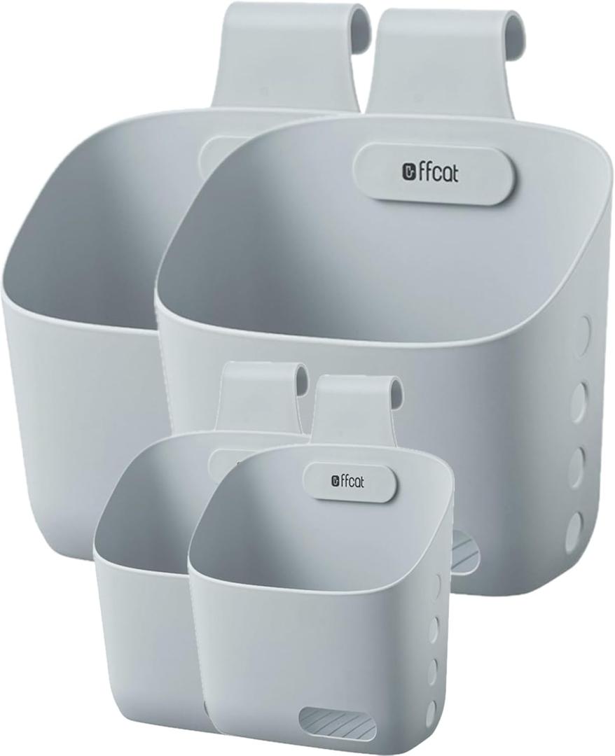 Space-saving plastic hanging basket for kitchen, bathroom, multipurpose room, closet (Grey, Large 2p + Small 2p)