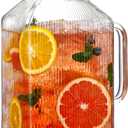 1 Gallon thickened Square Glass Pitcher with Lid, Classic Stripes Water Pitchers for Fridge, Borosilicate Glass Carafe for Hot/Cold Brew Drink, Extra Large Jug with Handle for Iced Tea, Coffee, Juice
