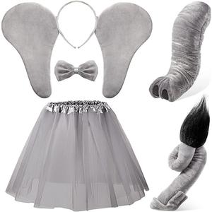 Haysandy Kids Elephant Tutu Skirt Accessories Elephant Headband Ears Nose Tail Bow Tie and Tutu Skirt for Carnival Cosplay