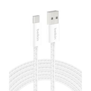 Belkin USB A to USB C Cable, 9.9ft, 15W - Type C Charger, iPhone Charger Cord, Soft, Braided, Flexible for iPhone 17 & 16, Galaxy S25, Pixel 10, iPad Pro, Airpods Pro, Switch & More - White