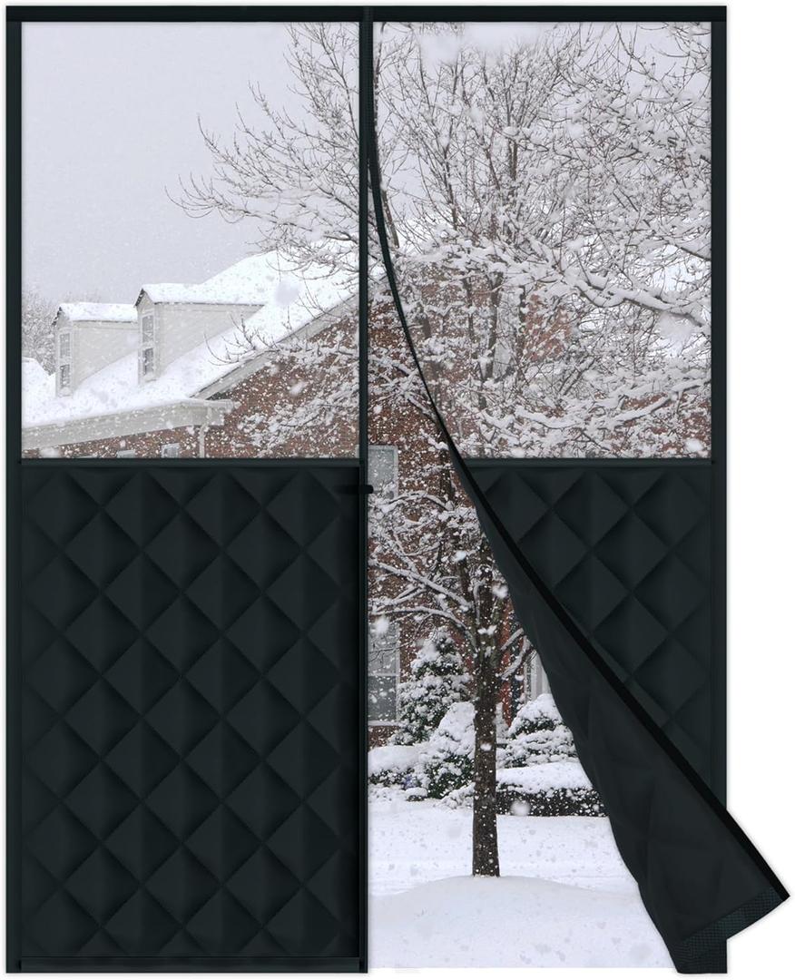 RELIANCER Magnetic Thermal Insulated Door Curtain,Waterproof Oxford Cloth Door Cover w/Clear Window,Fits 34"x78" Doors,Draft Blocker Doorway Blanket,Cotton Fiberfill Doors Curtain for Heat Insulation