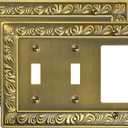 2-Pack Combo Double Toggle/Single Decorator Outlet Cover Plate, Paisley Pattern Decorative Switch Plates and Outlet Covers, 4 Gang Antique Brass Metal Wall Plates, Corrosion Resistant