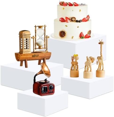 Geetery 4 Pcs Acrylic Cube Acrylic Display Box Pedestal Figure Display Shelf with Hollow Bottom Cube Stand Nesting Plastic Risers for Table(White) One Box Broken
