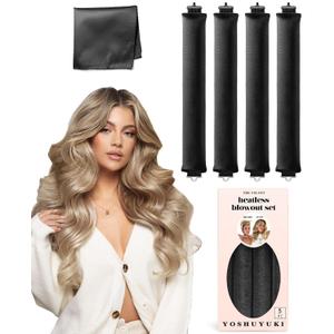 Grande Heatless Curls Overnight Rods No Heat Hair Curlers to Sleep Jumbo Foam Large Hair Rollers for Long Short Hair Heatless Curling Rod Set with Satin Wrap for Sleeping Black