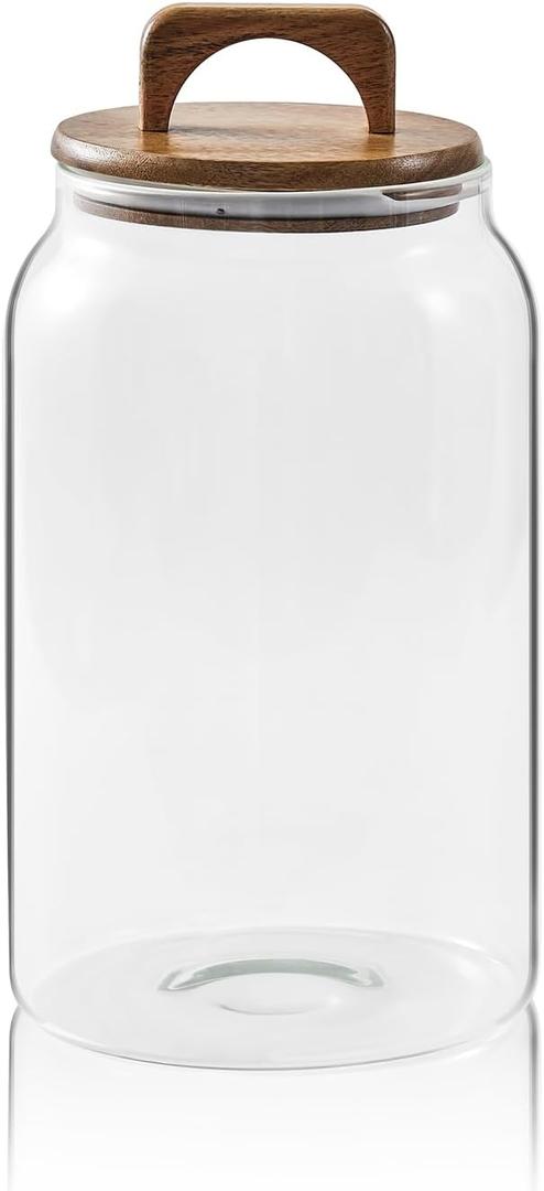 Sweejar Large Glass Candy Jar with Wooden Lid, 1 Gallon Glass Canister with Airtight Lid for Sugar/ Flour Storage - 1 Pack