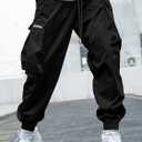 JEMLDL Mens Cargo Joggers Pants Elastic Waist Drawstring with Flap Pockets Techwear Pants for Men (Black, L)
