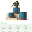 LE TAUCI Ceramic Plant Pots with Drainage Holes, Set of 3, 8+6.7+5.5 Inch Stripe Garden Planter Pots for Outdoor Indoor Plants Flower, Round Succulent Orchid Flower Pot, Reactive Glaze Green