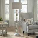 Signature Design by Ashley Bernadate Cottage Candlestick Design Poly Floor Lamp, 3-Way Switch, Cast Resin & Fabric Drum Shade, 18" W x 18" D x 61.13" H, Whitewash