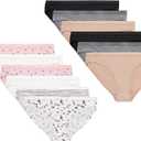 Hanes Big Bikini Underwear, Stretch Cotton Panties for Girls, Assorted, 12-Pack, Black, Nude, Grey, White, Dot Print, Stripe Print, Star Print, Size 12