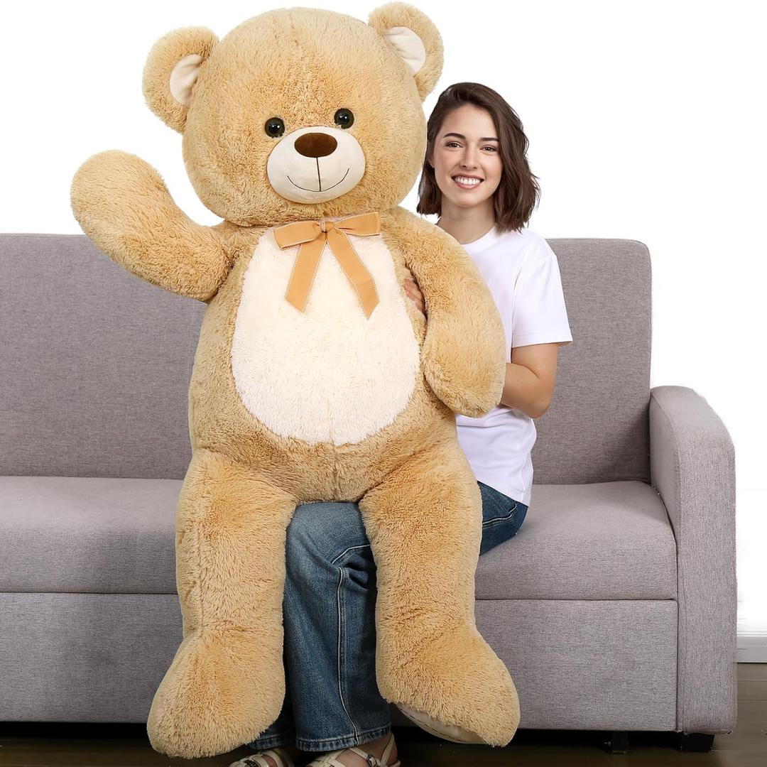 Tezituor 4.3 Feet Giant Teddy Bear, Large Stuffed Animals 52 inches with White Belly, Hug Big Plush Valentines Gift for Girlfriend Kids, Light Brown