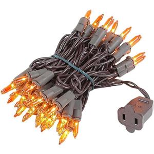 Novelty Lights 11 Feet 50 Bulbs Traditional Incandescent Mini Lights, Amber on Brown Wire with 2.5" Spacing, Commercial Grade and UL Listed for Indoor/Outdoor Use, End-to-End Connectable